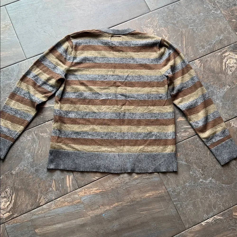 The North Face Wool Cotton Blend Long Sleeve Sweater - Stripes gray brown - L